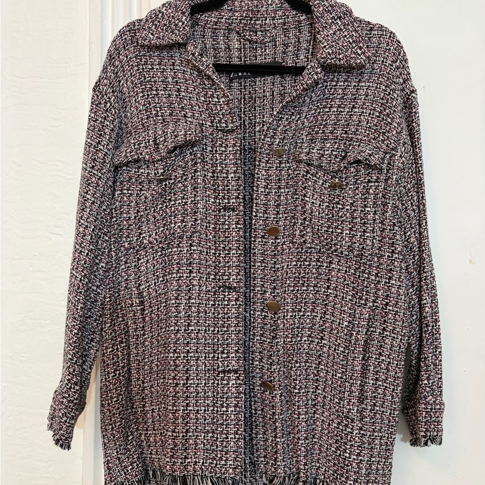 Zara Women's Tweed Blazer - Black and White